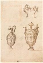 Design for Two Vases and an Ornament (recto), mid 1500s. Luzio Romano (Italian, active 1528-75).