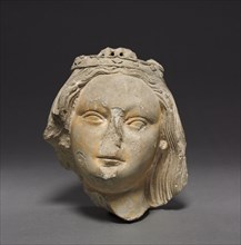 Crowned Female Head (Fragment), c. 1400-1420. France, Champagne, 15th century. Limestone; overall: