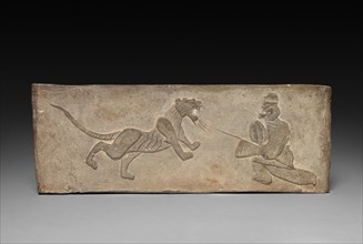Panel from Model Cooking Stove: Lancer Jousting with a Tiger, 1st Century BC. China, from a tomb in