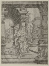 Death of Lucretia. Frans Crabbe van Esplegem (Flemish, c. 1480-1552). Engraving