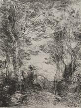 Horseman in the Woods, original impression 1854, printed in 1921. Jean Baptiste Camille Corot