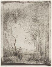 A Young Mother at the Entrance of a Wood, original impression 1856, printed in 1921. Jean Baptiste