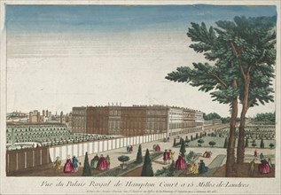 View of the Royal Palace of Hampton Court, 18th Century. England, 18th century. Engraving