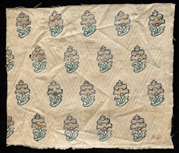 Fragment, 1800s. India, 19th century. Brocade; ecru cotton ground, silk and metal thread; overall: