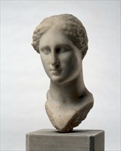 Head of Aphrodite, 325-100 BC. Greece, Style of late 4th - 2nd Century BC. Marble; overall: 27.5 cm