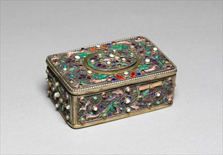 Music Box, 1800s. Switzerland or Germany, 19th century. Gilt metal, enamel, semi-precious stones;