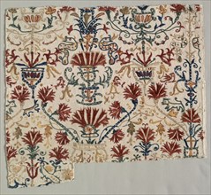 Fragment of a Bed Curtain, 1700s. Greece, Crete, 18th century. Embroidery: silk on linen tabby