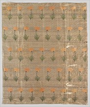 Textile with field of poppies on a golden ground, 1600-1750. Iran, Safavid Period. Twill weave with