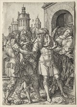 The Story of Lot:  Lot Prevents the Sodomites from Violence, 1555. Heinrich Aldegrever (German,