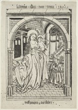 Virgin and Child, Abbot Ludwig Kneeling, 1400s. Germany, 15th century. Woodcut