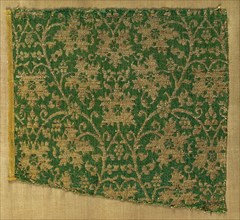 Lampas with scrolling vines and grape leaves, 1300s. Probably Iran. Lampas: silk and gold thread;