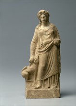 Figurine of Demeter with Pig, 400s BC. Greece, Athens, 5th Century BC. Terracotta; overall: 20 cm