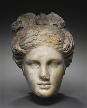 Head of Aphrodite, 1-100. Italy, Roman, 1st Century. Marble; overall: 30.3 cm (11 15/16 in.).