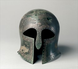 Corinthian Helmet, 500-475 BC. Greece, early 5th Century BC. Bronze; overall: 21.5 cm (8 7/16 in.).