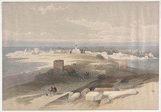 Sur or Tsor, Ancient Tyre from the Isthmus, 1839. David Roberts (British, 1796-1864). Color