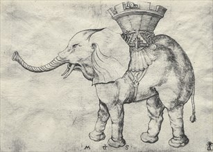 An Elephant with Howdah, c. 1485. Martin Schongauer (German, c.1450-1491). Engraving; sheet: 10.8 x
