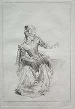 Woman Holding a Fan. Possibly by Benoit II Audran (French, 1700-1772), after Jean Antoine Watteau