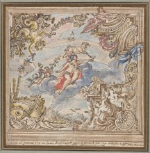Design for a Ceiling: Mars and Aries, 1700s. Italy, 18th century. Pen and brown ink and brush and