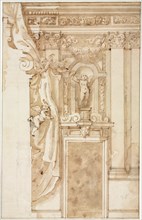 Elevation for Wall Decoration, c. 1550. Italy, 16th century. Pen and brown ink (ruled in places)
