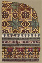 Alhambra hanging fragment with decorated bands, 1300s. Spain, Granada, Nasrid period. Lampas and