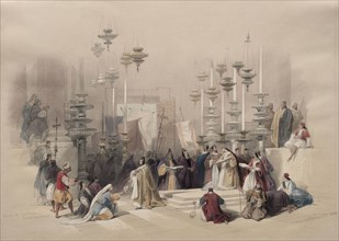 Stone of Unction, Holy Sepulchre, 1839. David Roberts (British, 1796-1864). Color lithograph