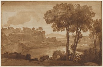 View of the Acqua Acetosa (recto), c. 1645. Claude Lorrain (French, 1604-1682). Pen and brown ink
