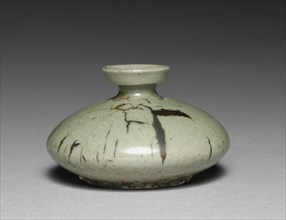 Oil Bottle, 1100s-1200s. Korea, Goryeo period (918-1392). Celadon ware; outer diameter: 7.4 cm (2