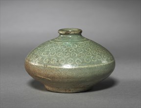 Oil Bottle with Inlaid Dots Design, 1200s-1300s. Korea, Goryeo period (918-1392). Inlaid celadon