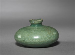 Oil Bottle with Scroll Design, 1100s-1200s. Korea, Goryeo period (918-1392). Celadon ware; outer