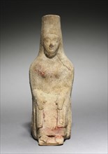 Seated Goddess, 500s BC. Greece, 6th Century BC. Terracotta; overall: 17.2 x 6.5 x 7.9 cm (6 3/4 x