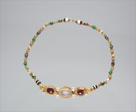 Necklace, 100s BC. Greece, 2nd Century BC. Gold, moonstone, garnet, emerald, cornelian, baroque