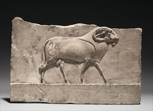 Votive Relief of a Ram Deity, 305-30 BC. Egypt, Ptolemaic Dynasty. Limestone; overall: 13.5 x 20.6