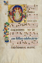 Leaf from a Gradual with Historiated Initial (G): Mary as Queen of Heaven, c. 1425-1450. Italy,