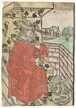 Hartlib's Alexander:  Alexander Seated on Throne, 1400s. Germany, 15th century. Woodcut