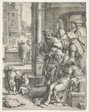 The Poet Virgil Suspended in a Basket, 1525. Lucas van Leyden (Dutch, 1494-1533). Engraving