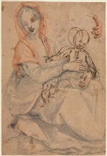 Madonna and Child, c. 1600. Jacopo Chimenti (Italian, c. 1554-1640). Black and red chalk and pen