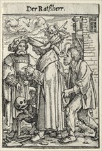Dance of Death:  The Councillor. Hans Holbein (German, 1497/98-1543). Woodcut