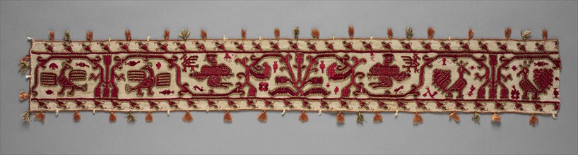 Band, 1600s. Greece, Cyclades Islands, Southern Group, Melos ?, 17th century. Embroidery; silk and