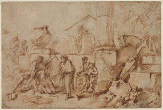 Tobit Burying the Dead, 1640s. Giovanni Benedetto Castiglione (Italian, 1609-1664). Oil and dark