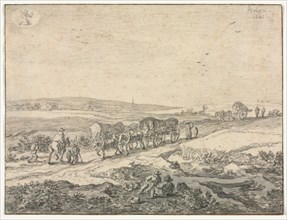August: Landscape with Wagons, c.1655. Pieter Molyn (Dutch, 1595-1661). Black chalk and brush and