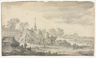 Group of Buildings on a Seashore, 1653. Jan van Goyen (Dutch, 1596-1656). Black chalk and brush and