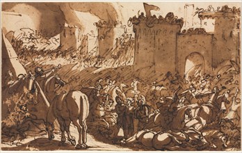 Battle Scene with a Fort, first third 17th century?. Antonio Tempesta (Italian, 1555-1630). Pen and