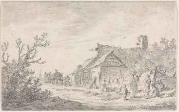 Landscape with a Cottage and Figures, 1653. Jan van Goyen (Dutch, 1596-1656). Black chalk and brush