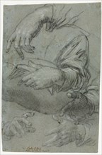 Studies of Hands (recto), c. 1586. Carletto Caliari (Italian, 1570-1596). Charcoal (stumped in