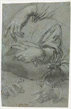 Studies of Hands (recto); Sketch of a Child's Head (verso), c. 1586. Carletto Caliari (Italian,