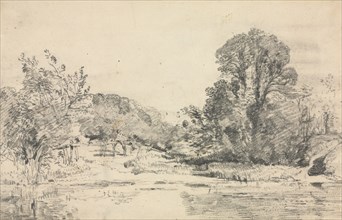 Landscape with Trees Surrounding a Pond. John Constable (British, 1776-1837). Graphite; sheet: 19.5