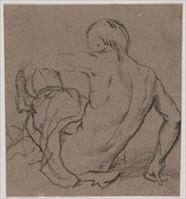 Man Seated on the Ground, Seen from Behind (recto); Sketch (verso), 1500s. Italy, 16th century.
