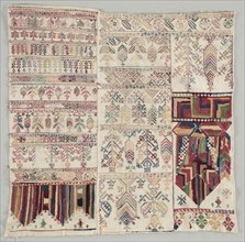 Sampler, c 1700s. Morocco, 18th century. Embroidered cotton; overall: 58.4 x 59.1 cm (23 x 23 1/4