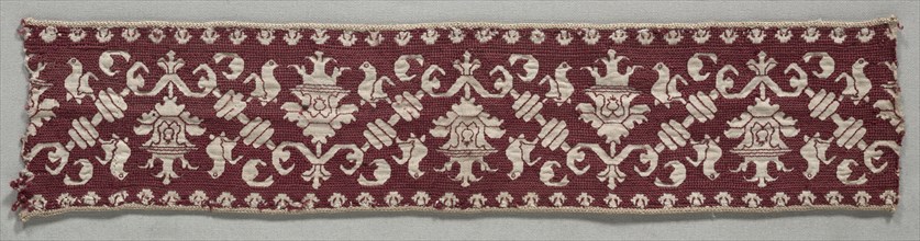 Embroidered Strip, 1500s. Italy, 16th century. Embroidery; silk on linen; overall: 7.6 x 35.6 cm (3