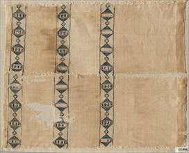 Two fragments of a scarf or headdress, 1300s. Egypt, Mamluk period, 1300s. Silk embroidery on linen